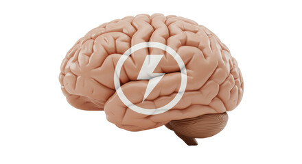 Isolated Brain with Lightning Bolt Power Illustration