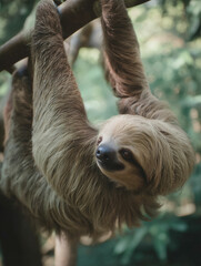 나무에 거꾸로 매달린 나무늘보