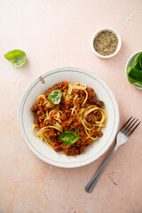 Spaghetti Bolognese with fresh basil