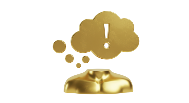 Isolated Golden Thought Bubble with Exclamation Mark
