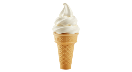 Isolated Swirl of Soft Serve Vanilla Ice Cream Cone