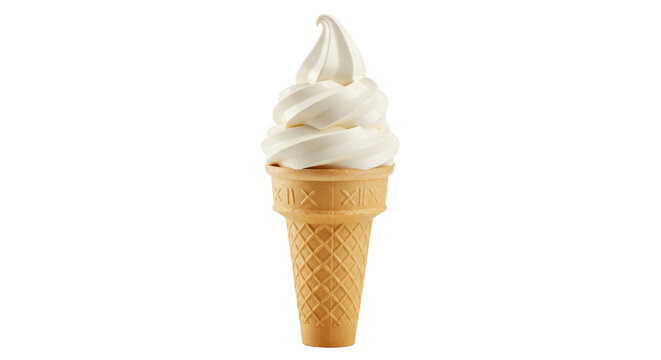 Isolated Swirl of Soft Serve Vanilla Ice Cream Cone