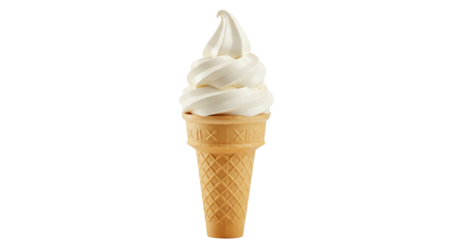 Isolated Swirl of Soft Serve Vanilla Ice Cream Cone
