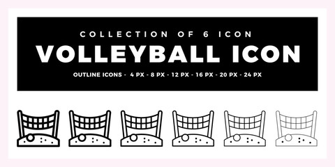Volleyball Icon Set. Beach Volleyball Net Outline Icons