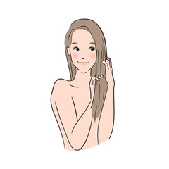 丁寧にヘアケアをするロングヘアの女性