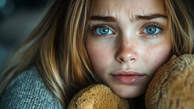 Sad teenage girl crying, emotional and vulnerable moment expressing pain, loneliness, and inner struggle.	