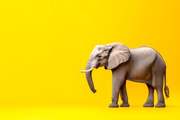 Fototapeta premium A toy elephant standing on a yellow background