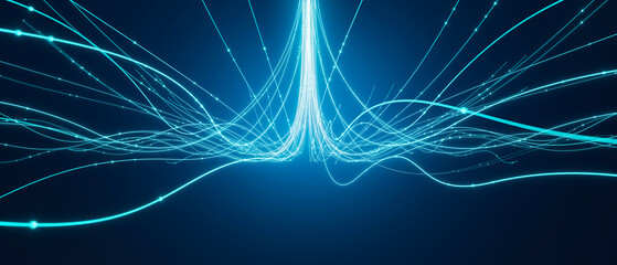 3D rendering glowing lines converging into central beam of light © jamesteohart