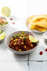 Traditional beef chili with sweet corn