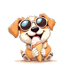 Naklejka premium Vsai adorable puppy enjoying ice cream on summer day