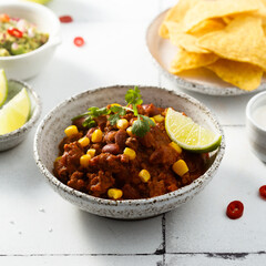 Traditional beef chili with sweet corn