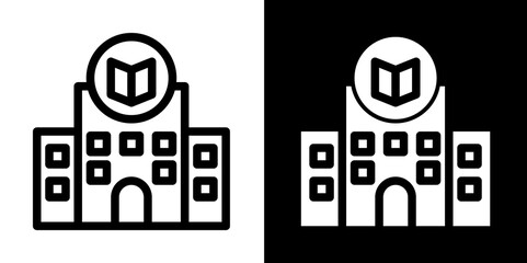 Library Building Icon with Open Book Symbol - Knowledge Center