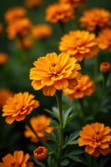 Cluster of orange marigolds, autumnal orange tones , floral, nature