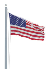 American Flag Waving In The Wind on a Flagpole isolated on Transparent PNG