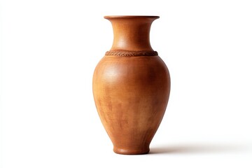 Earthenware vase, a rustic terracotta amphora with subtle carvings around the neck.  A study in warm, earthy tones.