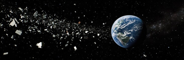 Fototapeta premium A breathtaking view of Earth from the lunar surface. showcasing a vast expanse of moon dust and scattered debris. with a starry backdrop enhancing the cosmic scene
