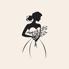 Elegant silhouette of a bride holding flowers