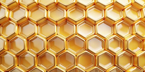 Golden Hexagonal Honeycomb Structure Abstract Background Image of Repeating Geometric Shapes with a Luxurious, Shiny Finish