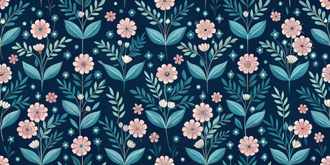 Seamless Teal and Pink Floral Pattern Design for Textile, Wallpaper, and Fabric Applications