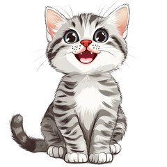 Obraz premium Cute striped kitten with a happy expression. PNG image, transparent background