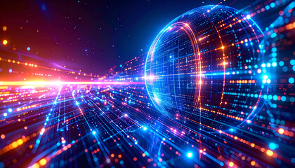 Digital Network Mesh: An abstract representation of a global network with interconnected nodes and lines, conveying the concept of communication and data flow.