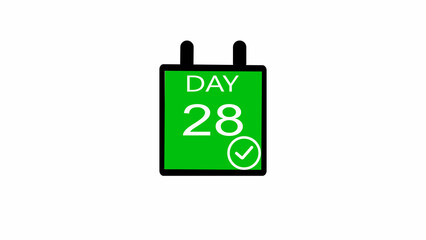 Day 28 number icon illustration. with calendar check mark on a white background. and stunning 4k illustration.