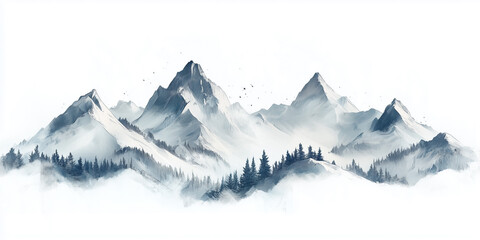 Obraz premium Artistic mountain range on white background