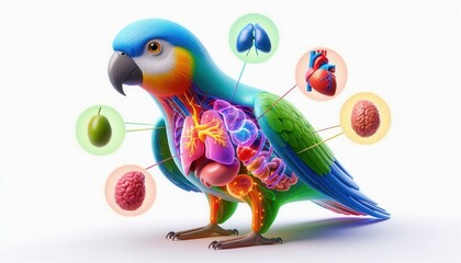 Obraz premium Anatomy of a parrot a detailed infographic on internal organs and functions educational digital art vibrant colors