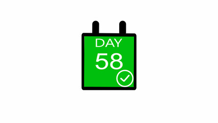Day 58 number icon illustration. with calendar check mark on a white background. and stunning 4k illustration.