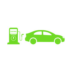 Electric car. Eco Car. Car charging at the charger station. Ecology transport concept vector illustration.