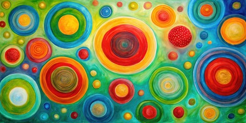 Vibrant Concentric Circles in a Kaleidoscope of Hues An Abstract Painting Featuring a Symphony of Colors and Organic Shapes