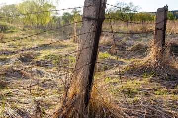 The perimeter is surrounded by the remains of an old barbed wire fence