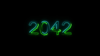 New Year 2042 illustration. 2042 number neon text black background 4k illustration.