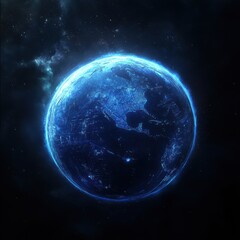 Obraz premium Glowing Blue Digital Earth in Dark Space