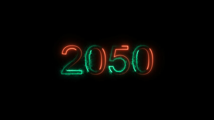 New Year 2050 illustration. 2050 number neon text black background 4k illustration.
