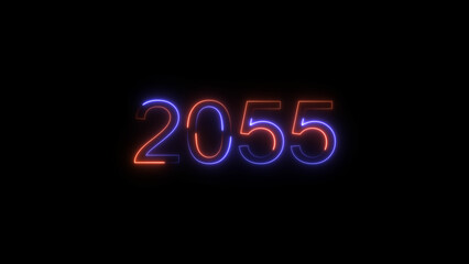 New Year 2055 illustration. 2055 number neon text black background 4k illustration.