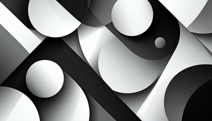 Abstract design grayscale circles, overlapping, layered, dynamic composition creating depth and visual interest