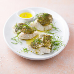 White fish fillet with herbs