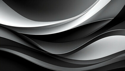 Wavy layered black and white abstract background with flowing shapes and dynamic light