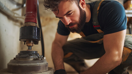 Man Working with Industrial Equipment
