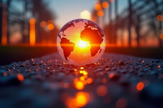 abstract background with glowing sphere, world day of safety and health at work .