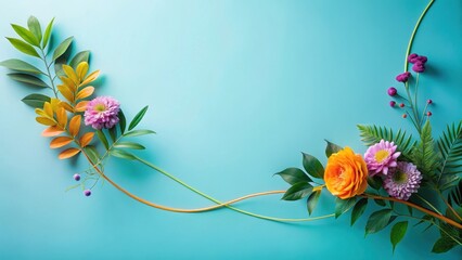 Vibrant Floral Arrangement with Intertwined Lines on a Pastel Background A Botanical Illustration Featuring Various Flowers and Greenery