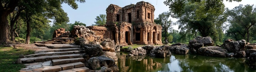 Ancient Ruins in Park Landscape