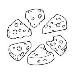 Classic Swiss Cheese Slice Minimal Line Art