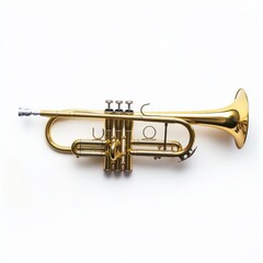 Obraz premium Golden Trumpet on White Background Closeup Studio Photography