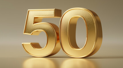 Elegant 3D golden number 50 in luxury design and metallic texture