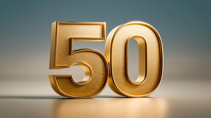 Elegant golden number 50 displayed in a luxurious 3D design