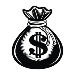 Black Silhouette of a Money Bag with Dollar Sign, Money Bag Clipart, Money bag icon, vector illustration