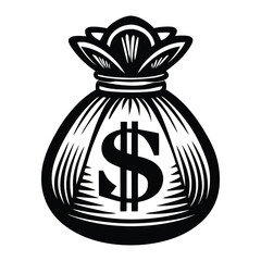 Black Silhouette of a Money Bag with Dollar Sign, Money Bag Clipart, Money bag icon, vector illustration