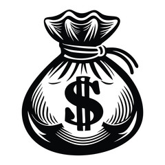 Black Silhouette of a Money Bag with Dollar Sign, Money Bag Clipart, Money bag icon, vector illustration